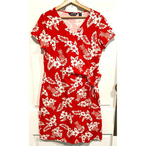 Lands' End - short sleeve Hawaiian print red summer dress size M new no tag